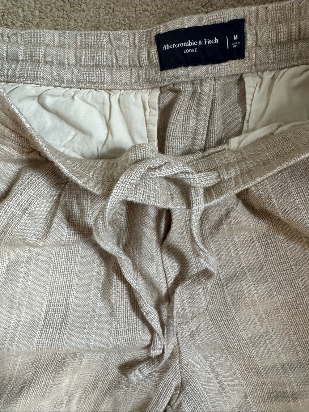 Abercrombie and Fitch Men’s Loose Linen Blend Pull On Pant striped beige oatmeal - Picture 4 of 6
